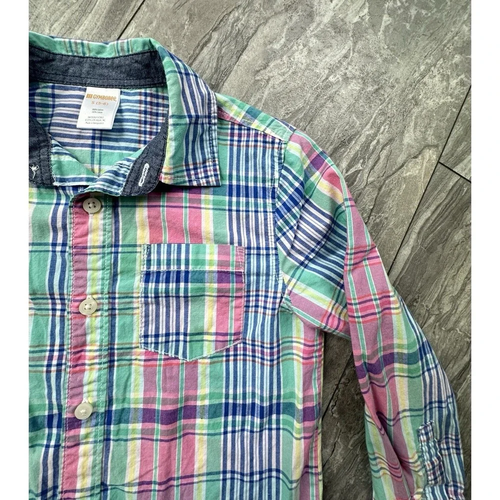 Gymboree Boys Size 5-6 Plaid Long Sleeve Button Down Shirt Multicolor Cotton